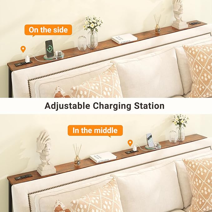 ELYKEN 5.9" Narrow Console Sofa Table with Power Outlets, Total 39.4” Long Behind Couch Table with Charge Station and 5.9’ Extension Cord for Living Room, 5.9" D x 39.4”W x 29.5”H, Rustic Brown
