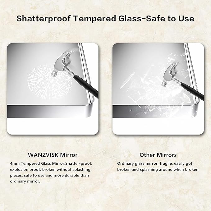 Silver Framed Mirrors for Bathroom,36 x 36 Inch Rounded Conner Rectangle Mirror for Wall, Matte Silver Vanity Mirror with Tempered Glass,Hangs Horizontally or Vertically