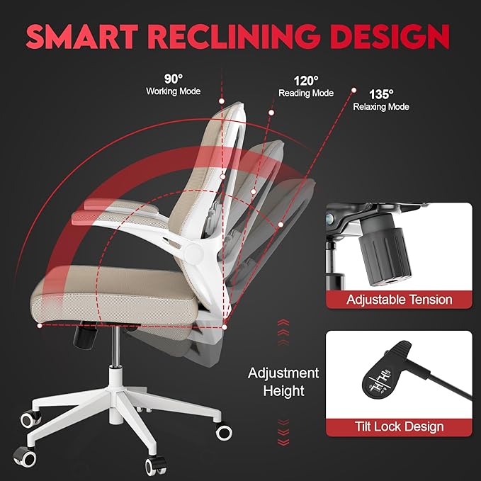 Ergonomic Office Chair - 400LB Comfy Desk Chairs with Adjustable Headrest and Lumbar Back Support, Mesh Computer Chairs with Wheels and Arms for Home Office, Study, Bedroom and Dorm (03khaki)