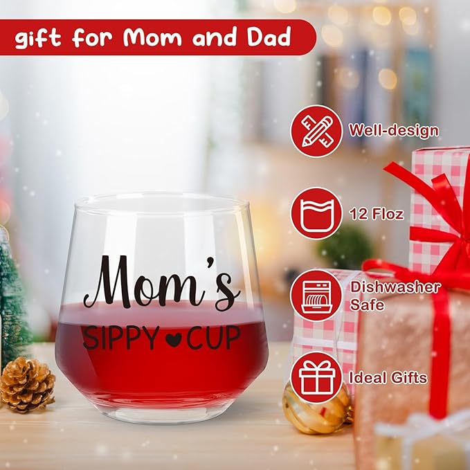 Ithmahco Parents Christmas Gifts, MOM's SIPPY CUP DAD JUICE Wine and Whiskey Glass Set, Mom and Dad Gifts for New Parents, New Parent Gift For Couples, Mom and Dad Cups Gift for Christmas