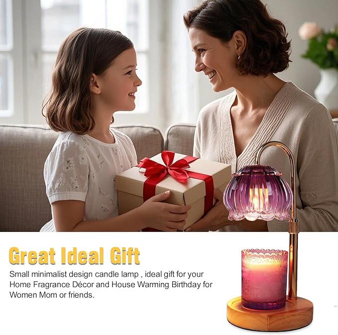 Candle Warmer Lamp with Timer,2 Bulbs, Wood Base and Adjustable Height Flower Candle Warmer Lamp for All Jar Candles, House Warming Decor Gifts, French Gold (Flowers)