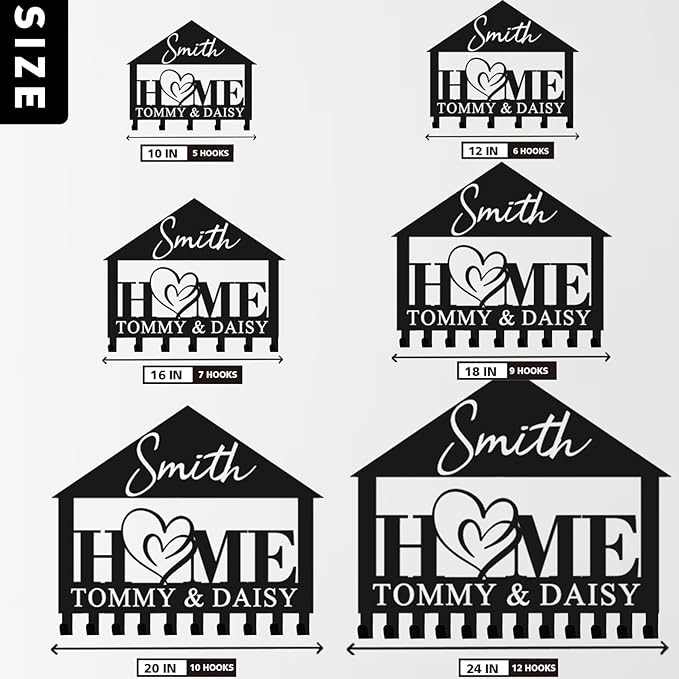 Personalized Metal Key Holder Wall Mount with Family Name Custom Key Hooks Wall Mounted Key Hooks Monogram Name Decor for Kitchen Entryway Hallway Office Doorway