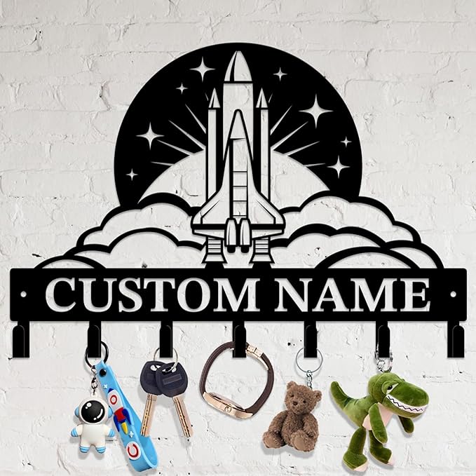 Personalized Custom Astronaut Rocket Metal Wall Keys Hooks,Clothes Hooks Astronaut Art coat racks,door holder,Black Astronaut decorations for home,Entrance doors,Hallway, Bedroom,Keys,Hats (Style F)