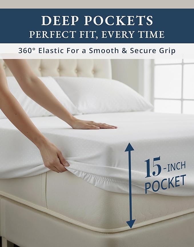 100% Egyptian Cotton Bed Sheets King Size – Silky Sateen Weave for All Season Comfort, Snug Fit 15" Deep Pocket, OEKO-TEX Certified, Fade Resistant, Durable Hotel Comfort at Home -Swiss Dot White