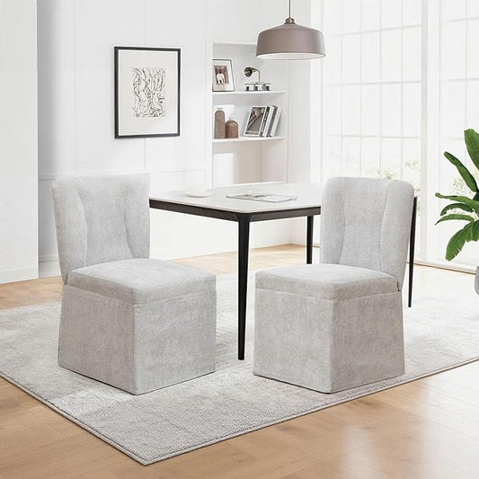 Kitchen Table Chairs Set of 2, Linen Upholstered Dining Chairs with Metal Frame, Modern Dining Room Chairs for Kitchen, Grey