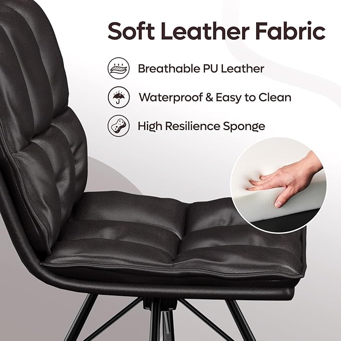 Bestier Dining Chairs Set of 2, Upholstered Modern Kitchen Chairs, Home Office Armless Chairs, PU Leather Table Chairs with Metal Legs for Dinning Room, Kitchen & Bedroom, Black