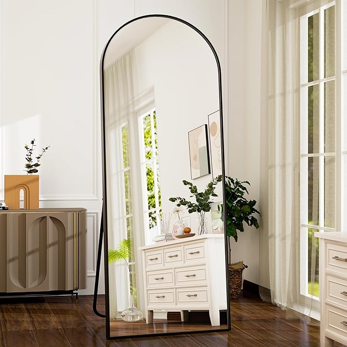 GLSLAND-21x64 inch Arched Full Length Mirror-Aluminum Alloy Frame High Definition-Full Body Mirror for Bedroom or Living Room