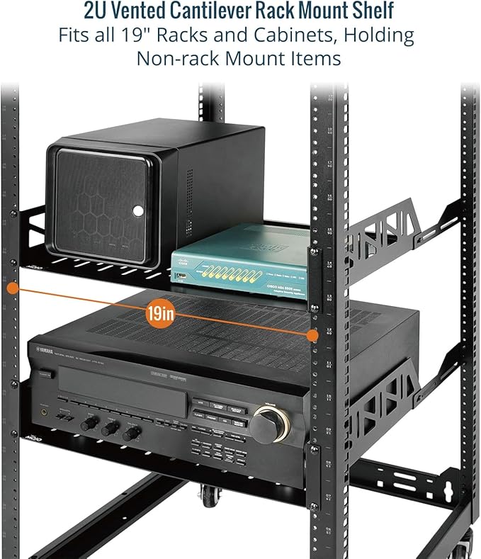 Tecmojo 2U Rack Shelf,19 inch Server Rack Shelf 14 inch Depth,Weight Capacity 110Lbs/50kg,Rack Mount Shelf for 19" Network Racks & Cabinets,with Complete Accessories (2Pack)