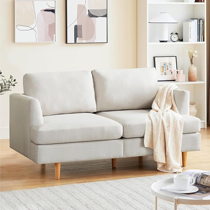 Loveseat Sofa 56" Mid Century Modern Small Couches for Small Spaces Love Seat with 2-Seat Upholstered Cushion Sofa Couches for Bedroom, Living Room, Apartment, Office (Beige)