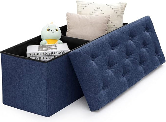BRIAN & DANY 43 Inches Ottoman with Storage, Linen Storage Ottoman Bench, End of Bed Benches, Folding Ottomans for Bedroom, Living Room and Entryway (Blue)