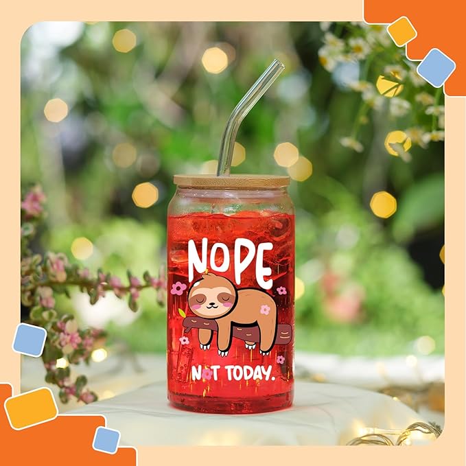 NewEleven Christmas Gifts For Women - Stuff For Sloth Lovers - Cute Funny Christmas Gifts For Women, Best Friend, Sister, Daughter, Coworker - 16 Oz Coffee Glass