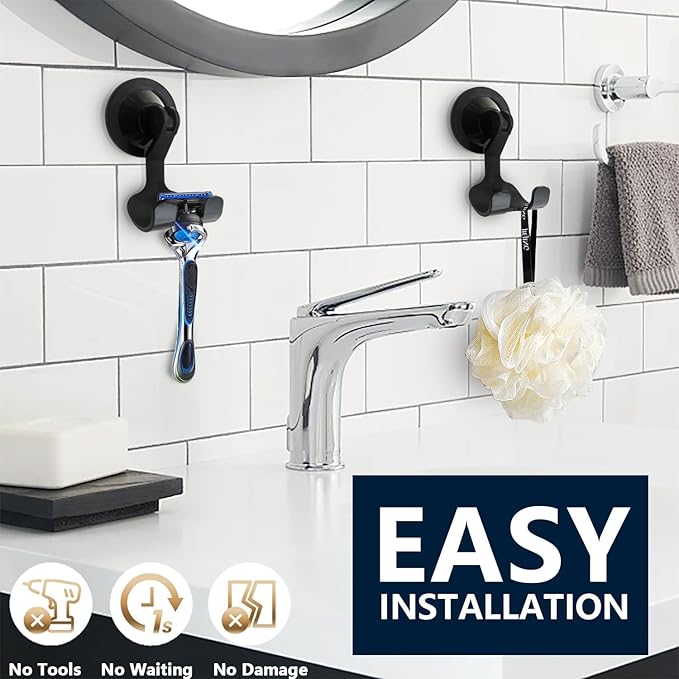 2-Pack Razor Holder for Shower with Suction Cup - Vacuum Wreath Hanger for Door, Wall, or Window, No Drill Adhesive Hook for Bathroom, Kitchen, Hotel, Cream