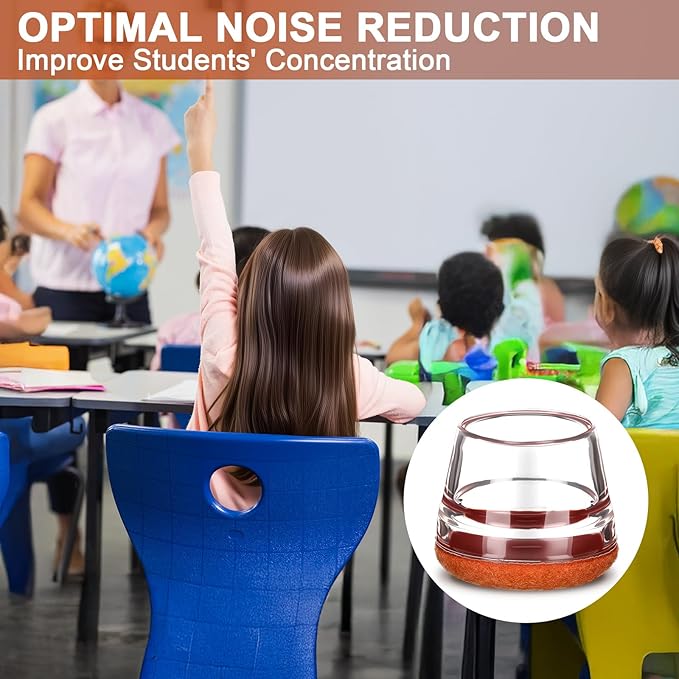 Chunful 64 Pcs Chair Leg Floor Protectors TPE Classroom Chairs & Desks Leg Covers with Quiet Felt Sliders Prevent Floor Scuffs & Scratches Desks Foot Caps Pads Teacher Classroom Supplies (Brown)