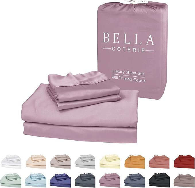 Bella Coterie Luxury Bamboo Viscose Full Size Sheet Set | 100% Organically Grown | Ultra Soft | Cooling for Hot Sleepers | 18" Deep Pocket [Lilac]