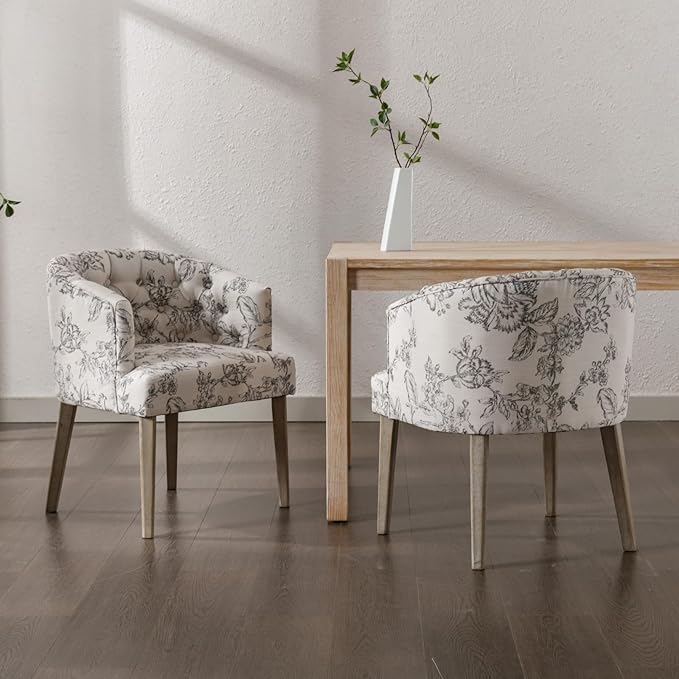 HEAH-YO Modern Dining Chairs Set of 2, Upholstered Linen Fabric Dining Room Chairs with Barrel Backrests, Comfy Kitchen Chair for Dining Room, Beige