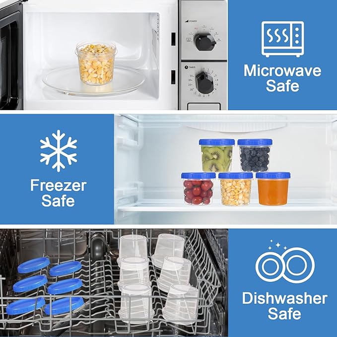 12 Pcs 10 oz Plastic Containers with Screw Lids, Reusable Clear Food Storage Containers with Pen and Brush for Snack Salad Fruit, Freezer Storage Containers, Microwave & Dishwasher Safe