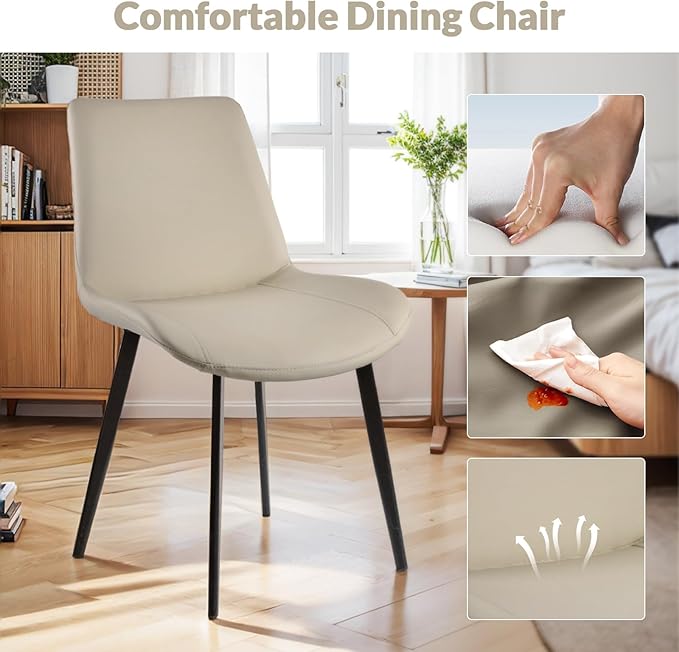 Dining Chairs, Modern PU Leather Dining Room Chair with Sturdy Metal Legs, Upholstered Seat Dinner Chairs Accent Side Chairs for Indoor Kitchen Living Room (Light Grey, Set of 6)