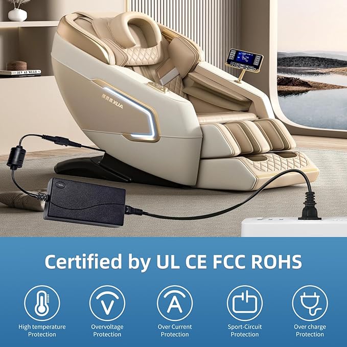 Universal Power Cord for Recliner Chair - 2-Pin Power Adapter with Extension Cord for Lift Chair, Recliner Sofa, Recliner Couch, 29V2A Power Supply Compatible with Power Recliner Most Makes & Models