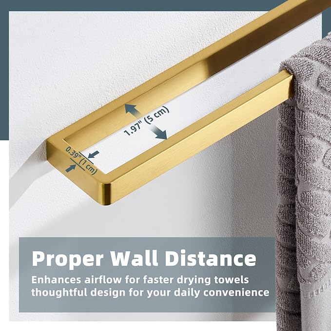 APLusee 22.8" Bathroom Towel Bar, 304 Stainless Steel Wall Mounted Towel Holder, Brushed Gold Towel Rack for Bathroom Kitchen, Modern Heavy Duty Design