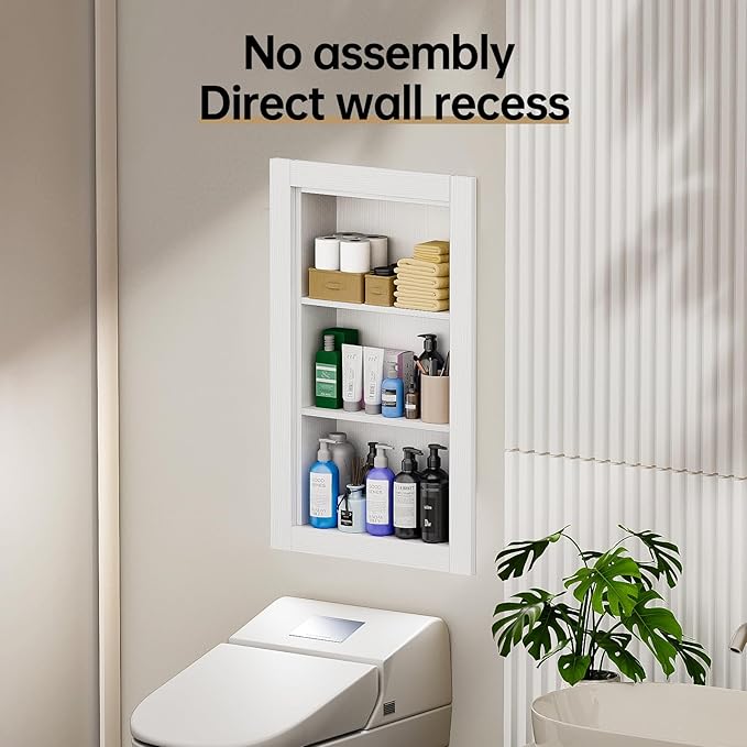 14x24 Recessed Medicine Cabinet, Wood Bathroom Wall Niche, Water-Proof Recessed Wall Niche Medicine Cabinet Replacement, for Living Room, Bathroom Storage, White