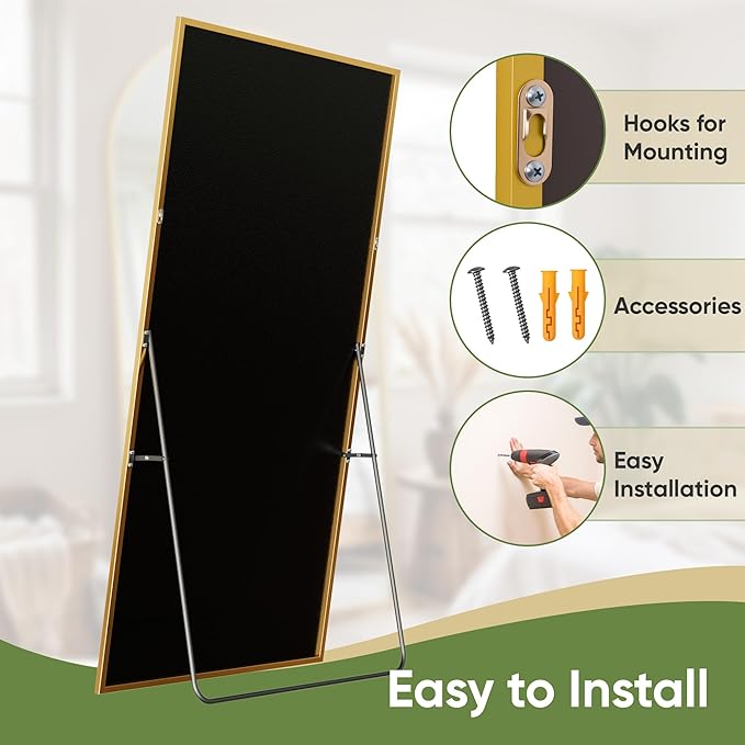 Full Length Mirror, 71"x32" Full Body Mirror, Floor Mirrors with Stand, Body Mirrors Standing Hanging Leaning Against Wall,Aluminum Frame Mirrors for Bedroom Cloakroom,Living Room,Gold