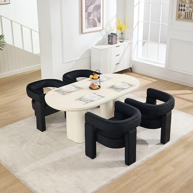 Black Dining Chairs Set of 4, Upholstered Velvet Barrel Chairs with Arms Comfy Side Chairs for Living Room/Dining Room/Reception