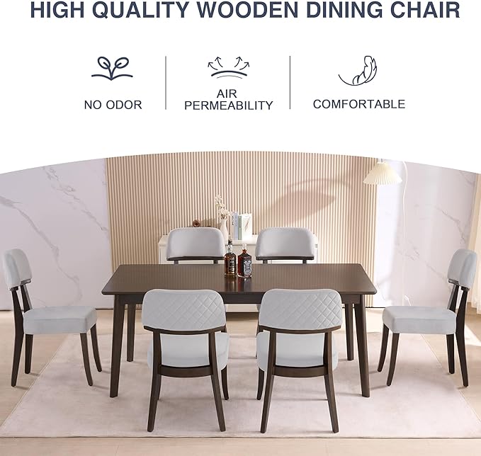 Modern Wood Dining Chairs Set of 2, Velvet Upholstered Kitchen Chairs with Open Curved Backrest & Black Hardwood Legs for Vanity, Living Room, 350 LBS Capacity, Grey