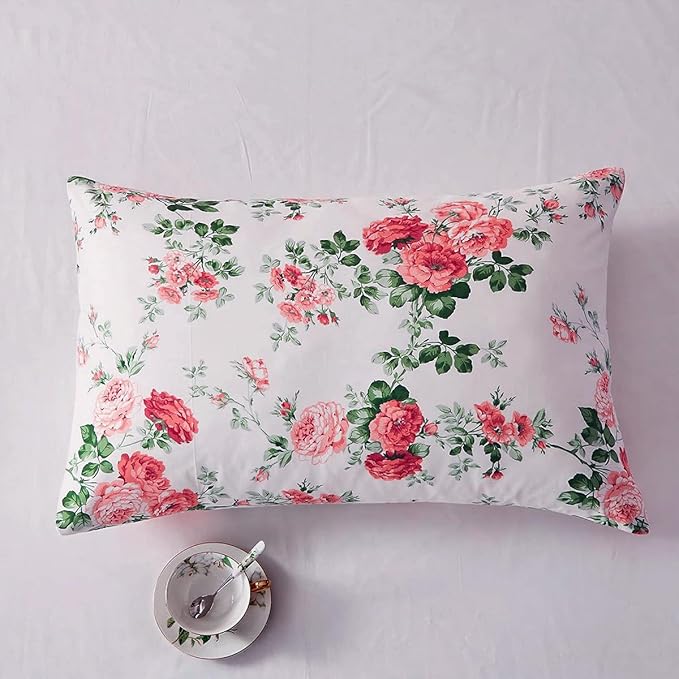 Vintage Pink Floral Duvet Cover Queen 3 Pieces Girls Cottagecore Duvet Cover Soft Microfiber Chic Rose Flower Comforter Cover Pink Plaid Grid Botanical Bedding Floral Aesthetic Comforter Cover Queen