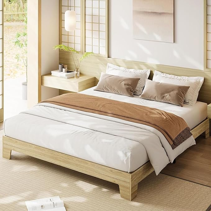 Garvee Wood Platform Bed Frame, Full Size Bed Frame, Wood Slat Support, No Box Spring Needed, Easy Assembly, Noise-Free Design, Underbed Space for Storage