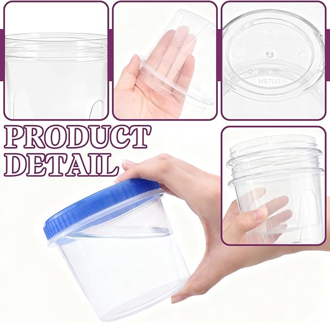 12 Pack Freezer Containers with Screw On Lids, 24 Oz Stackable Reusable Plastic Storage Container, Airtight Plastic Food Storage Containers with Twist Top Lids for Food Soup Jello Sauce