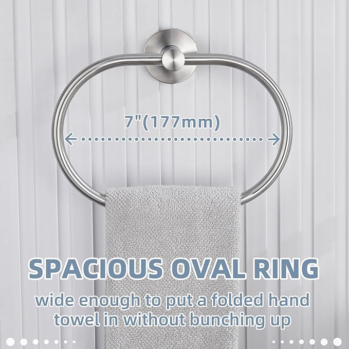 APLusee Oval Towel Ring Brushed Nickel, 304 Stainless Steel Towel Holder for Bathroom Kitchen, Wall Mounted
