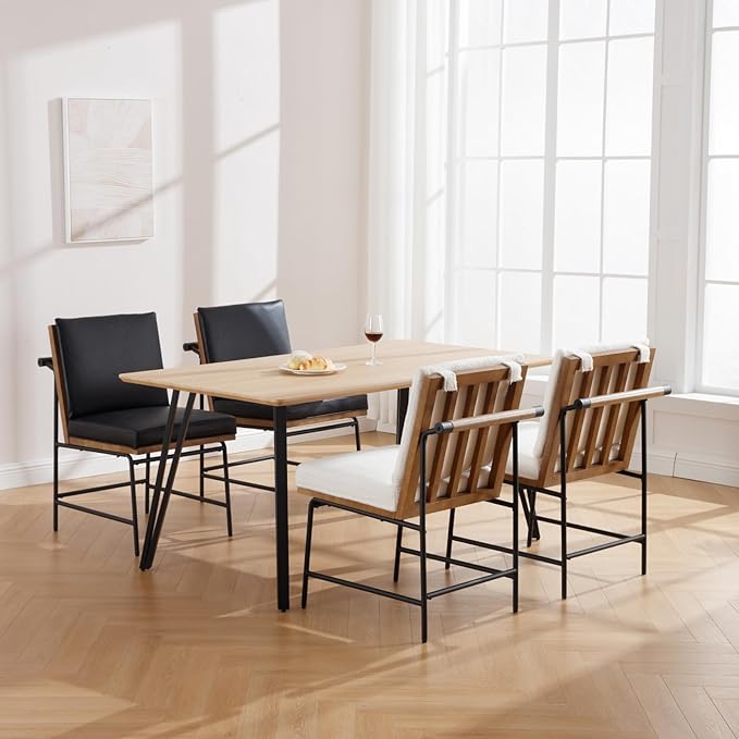 HEAH-YO Modern Dining Chairs Set of 2, Upholstered Sherpa Dining Room Chairs with Backrests, Armless Kitchen Chairs for Dining Room, Fur White