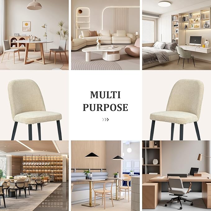 Upholstered Dining Chairs Set of 4, Mid Century Modern Fabric Dining Room Chair High-Back Padded Kitchen Chairs with Padded Seat and Metal Legs for Kitchen Dining Room Restaurant Cafe, Beige