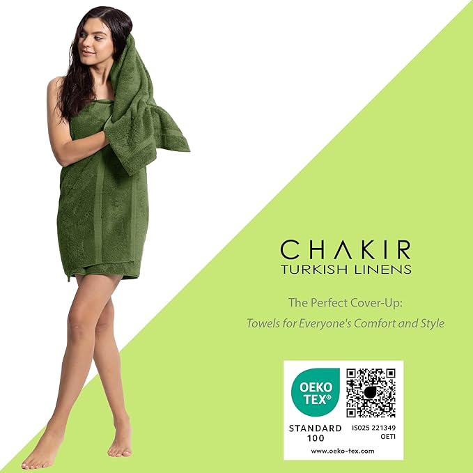 Chakir Turkish Linens | Hotel & Spa Quality 100% Cotton Premium Turkish Towels | Soft & Absorbent (8-Piece Towel Sets, Moss)