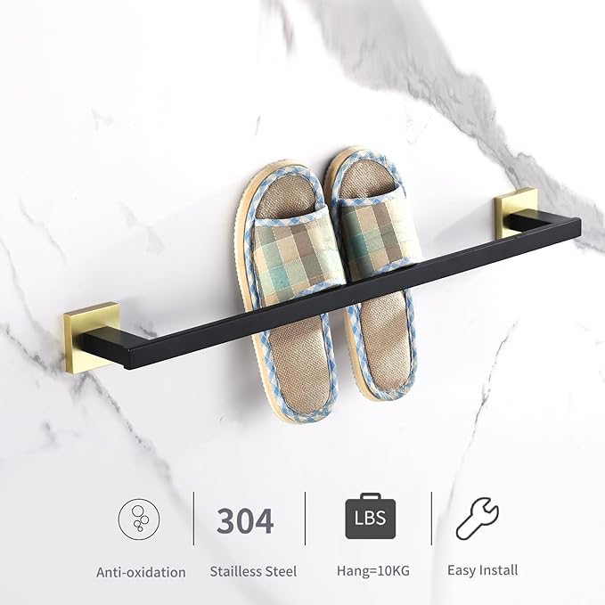 LANC 24-Inche Bathroom Towel Bar for Bathroom Wall Mounted Matte Black and Gold Bath Towel Rack Stainless Steel Towel Rod for Restroom Hotel Towel Holder Towel Hanger, A9010GK-L6