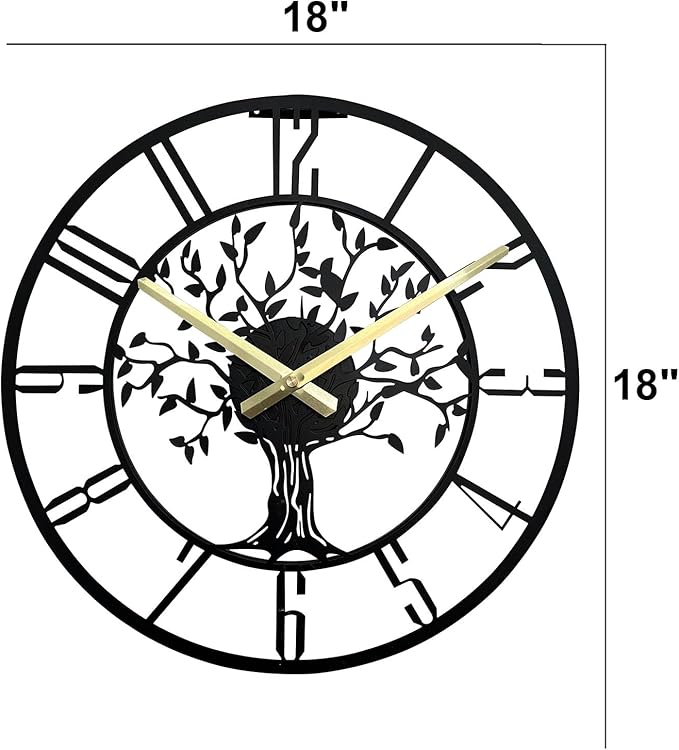 Large Tree of Life Wall Clock, Metal Large Modern Wall Clocks for Living Room, 18 in Oversized Battery Operated Silent Clock for Office,Living Room,Kitchen Decor