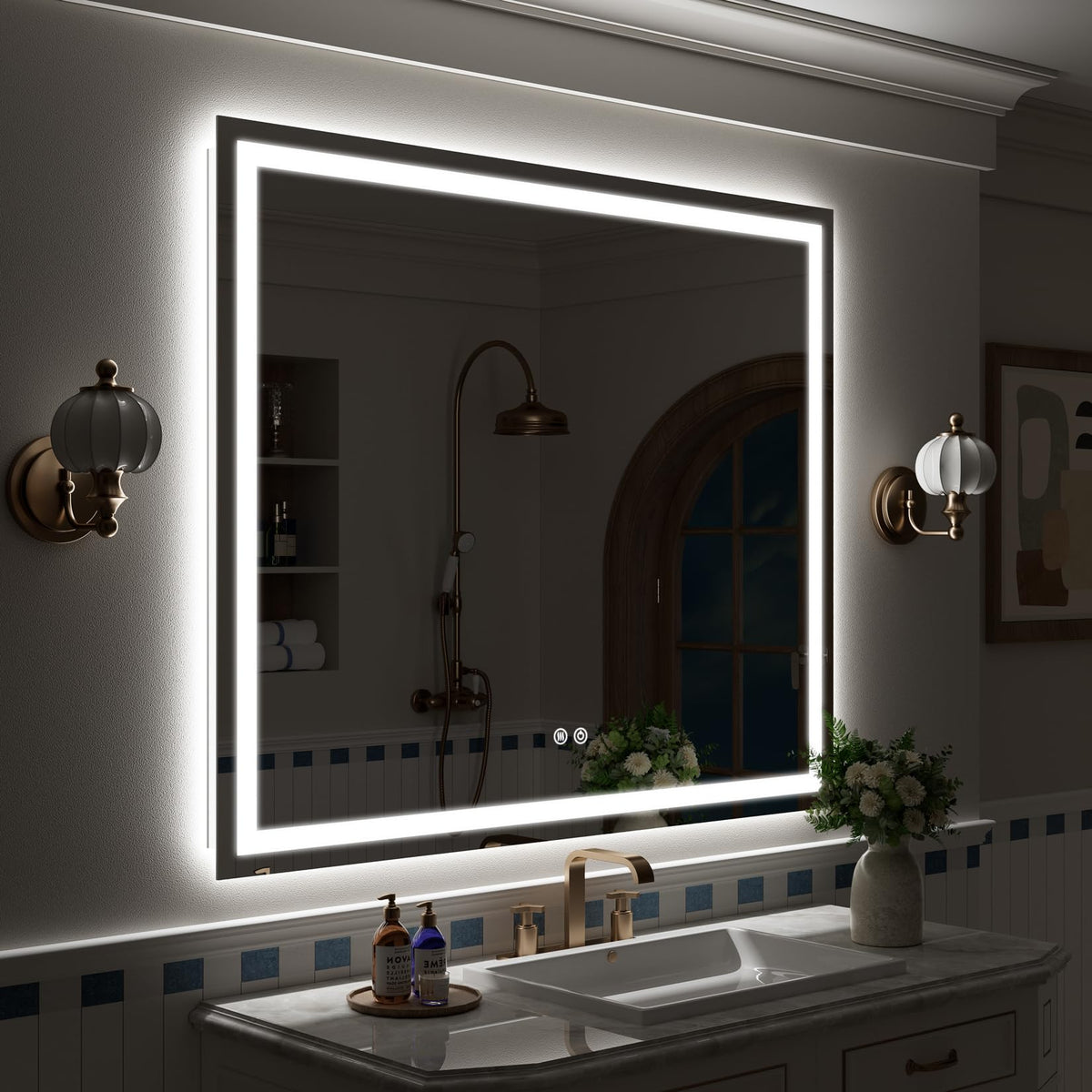 VEEYLOS 48x36 Inch LED Bathroom Mirror with Lights, Backlit & Front Lit