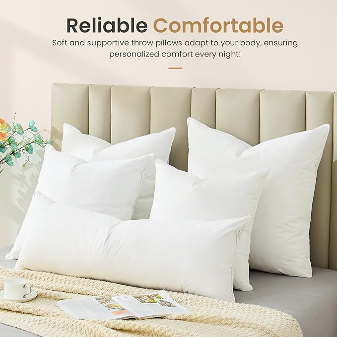 BHZ Throw Pillows 12x20 Euro Pillow Insert, Down Feather Alternative Pillow Inserts, Decorative Soft Large Square White Throw Pillows Insert for Couch Bed Dorm Sofa with Cotton Cover