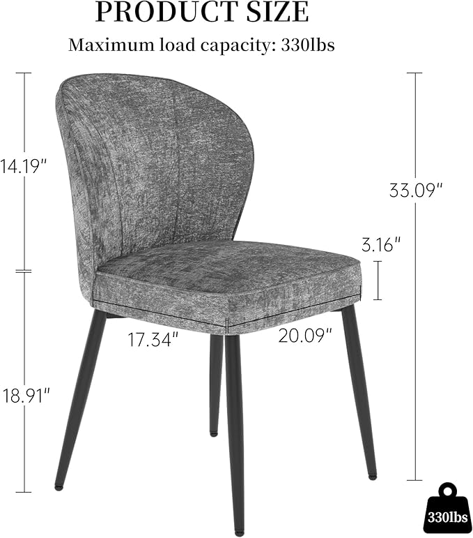 Dining Chairs Set of 4, Modern Fabric Dining Room Chairs with Curved Backrest Well-Padded Seat, Upholstered Kitchen Chairs for Living Dining Room, Grey