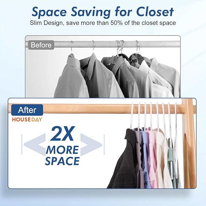 HOUSE DAY Premium Plastic Hangers 10 Pack, Clothes Hanger Space Saving, Heavy Duty Coat Hanger - Durable and Strong Closet Organizers and Storage Makes It Ideal Dorm Room Essentials (White)