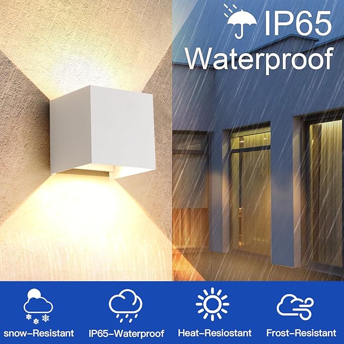 2 Pack LED 20W Outdoor Wall Lights Exterior/Interior 3 Colors Adjustable Wall Sconce Up and Down Light Porch Lights IP65 Waterproof Exterior Wall Sconce Modern Outdoor Lighting Square Aluminum White