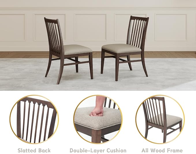 chairus Upholstered Dining Chairs Set of 4, Walnut Wooden Barrel Kitchen Chairs with Slat Back Double-Layer Cushion Farmhouse Accent Chairs for Dining Room/Living Room/Restaurant, Chenille Brown