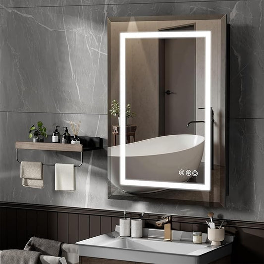 20"X30" Bathroom Medicine Cabinet with Mirror, LED Lighted Medicine Cabinet with Anti-Fog, 3 Colors Temperature Stepless Dimmable, Metal Cabinet for Storage and Mordern Decor, Black