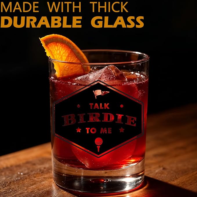 Golf Lovers Gifts Old Fashioned Whiskey Glasses, Golfing Gifts for Golfers, Talk Birdie To Me 10 oz Rocks Barware Cup for Cocktail Drinks Scotch Bourbon Liquor