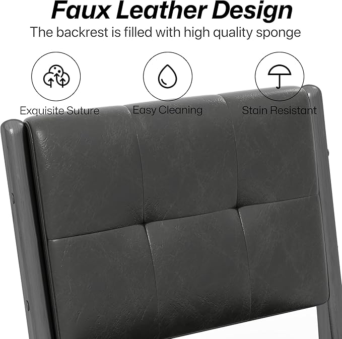 KCC Modern PU Leather Dining Chairs Set of 2, Upholstered Kitchen Chairs with Solid Wood Legs and Comfortable Seat for Dining Room/Lounge/Bedroom(Black)