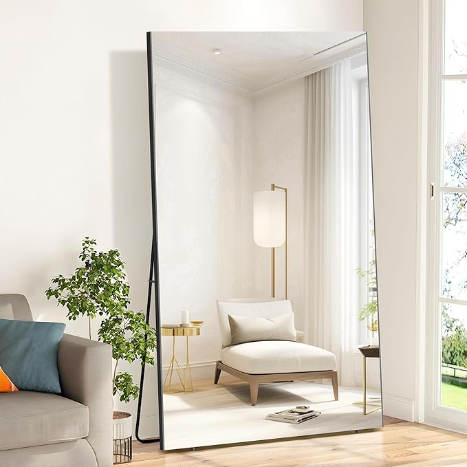 Brisafe 71"x40" Full Length Mirror, Oversize Shatterproof Standing, 0.04mm Nano-Film Ultra Light for Gym Home Living Room Bedroom, Black