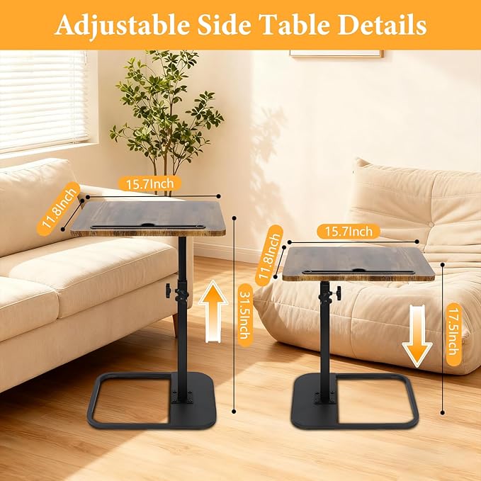 jessie Tv Tray Table, Adjustable Tray Table for Couch 360° Swivel C Shaped End Table with Phone Tablet Slot for Living Room, Sofa, Bedside, Bathroom