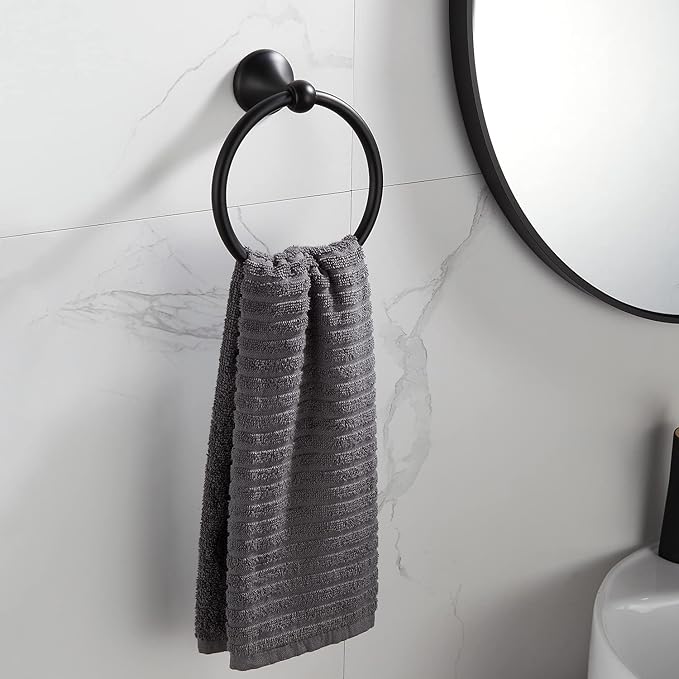 BGL Towel Ring Matte Black Matal Wall Mount for Bathroom 2 Pack Classic Style