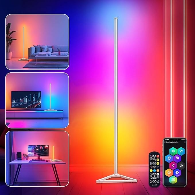 RGBIC Corner Lamp,16 Million Colors LED Floor Lamp,141 cm Lamps for Living Room with Music Sync,Standing Lamp with App and Remote Control,Gaming Ambient Lighting Corner Light Bedroom Decor