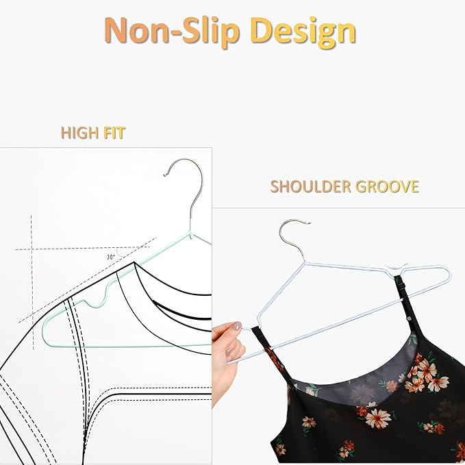 ‌Stainless Steel Heavy Duty Hangers - Non-Slip Rubber Coated, Space Saving Ultra Thin Design for Coats, Pants & Dresses (24 Pack, White)